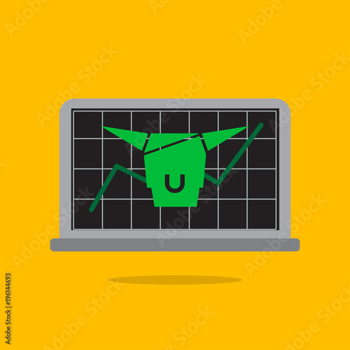 BULL MARKET
Open lab top with green graph is going down with bear graphic represents stock market is bear market at that time.