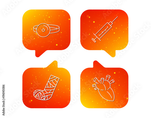 Syringe, heart and gypsum icons.
