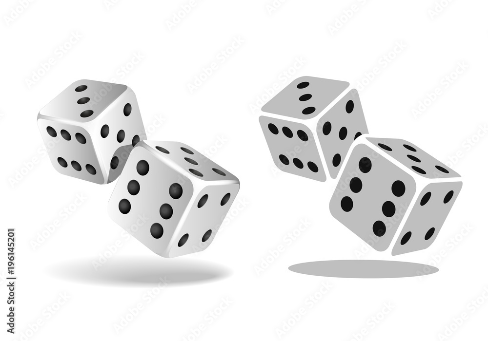 Two white falling dice isolated on white Two white falling dice isolated on white