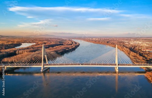 Aerial photo of Megyeri bridge in Budapest