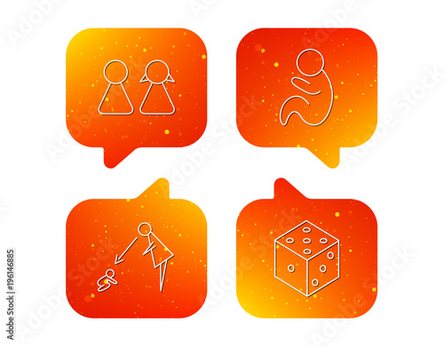 Couple, paediatrics and dice icons.