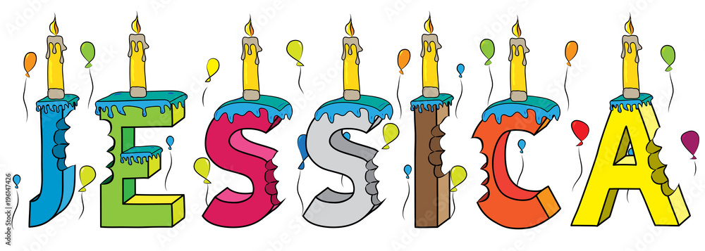 Jessica female first name bitten colorful 3d lettering birthday cake