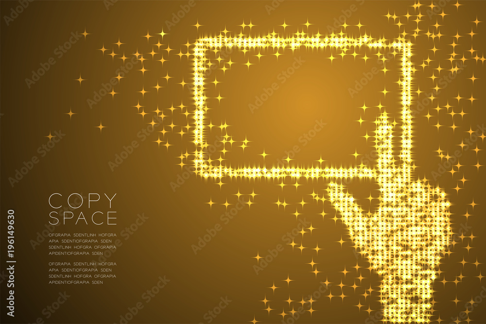 Abstract Shiny Star pattern Hand touch screen tablet shape, concept design Gold color illustration isolated on brown gradient background with copy space, vector eps 10 Abstract Shiny Star pattern Hand touch screen tablet shape, concept design Gold color illustration isolated on brown gradient background with copy space, vector eps 10
