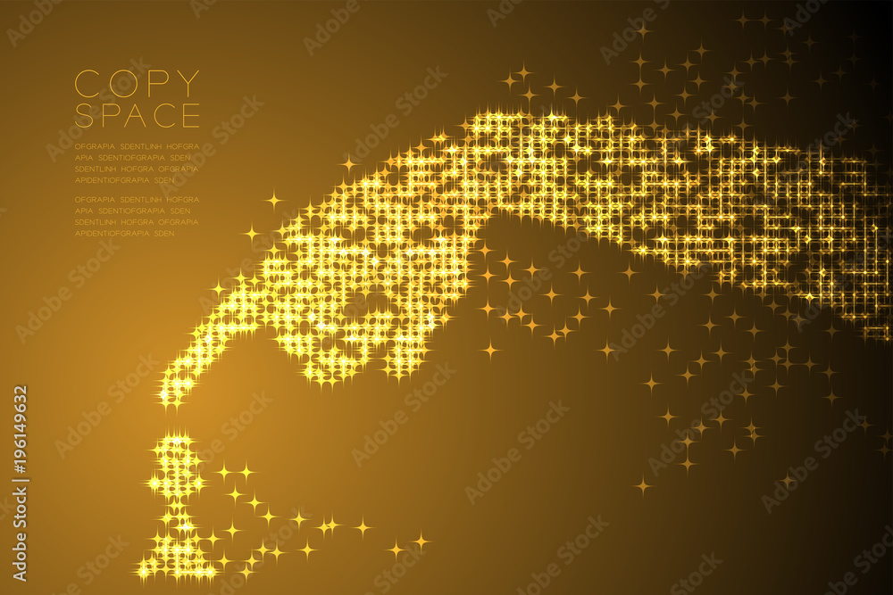 Fototapeta premium Abstract Shiny Star pattern Hand move pawn chess shape, concept design Gold color illustration isolated on brown gradient background with copy space, vector eps 10