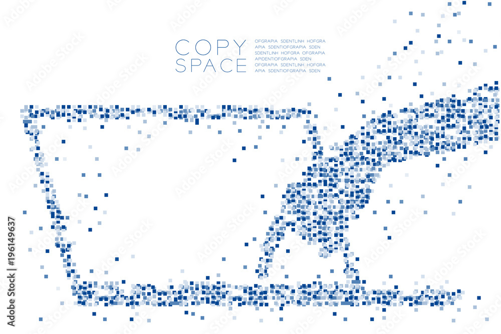 Abstract Geometric square box pattern Hand push button laptop keyboard shape, concept design blue color illustration isolated on white background with copy space, vector eps 10 Abstract Geometric square box pattern Hand push button laptop keyboard shape, concept design blue color illustration isolated on white background with copy space, vector eps 10