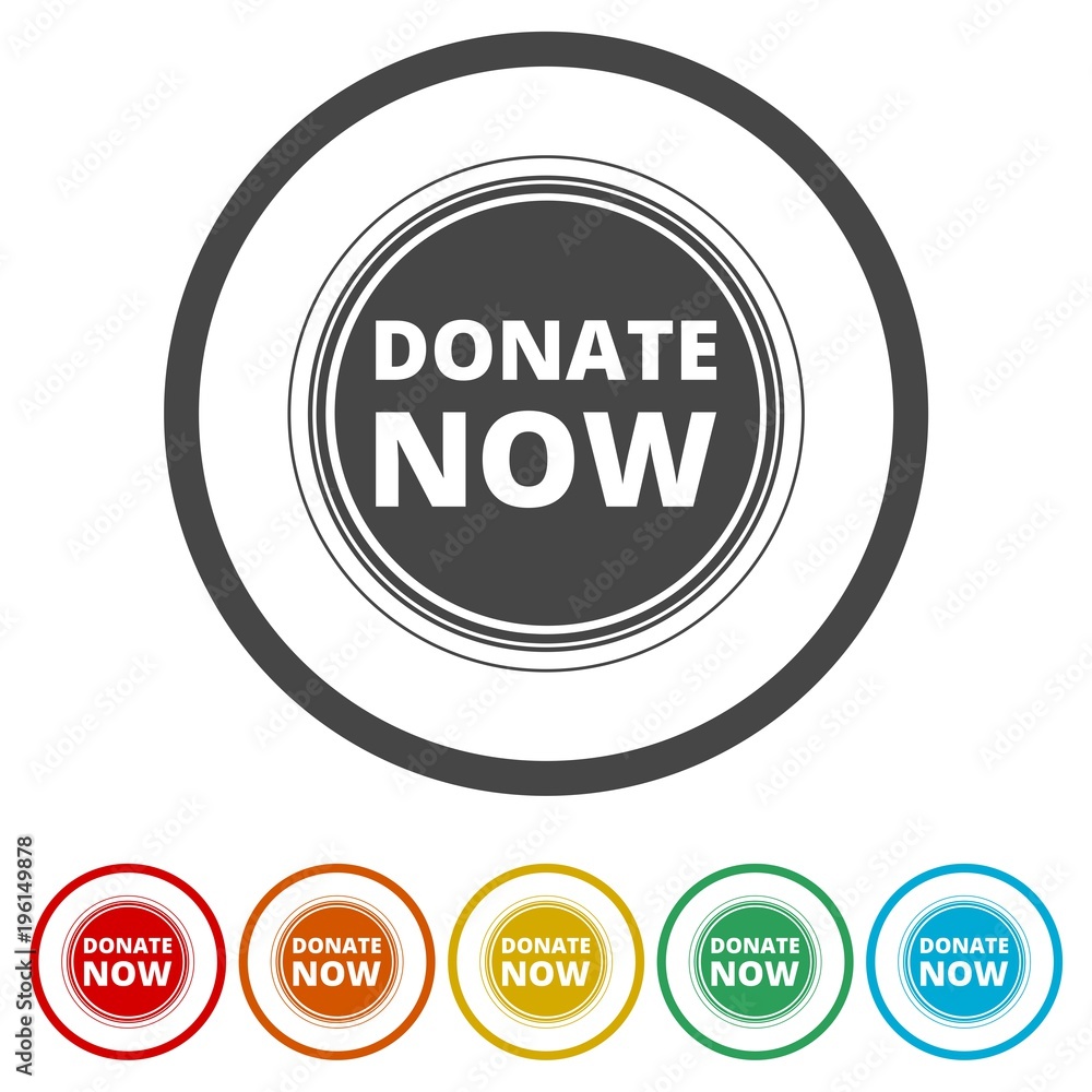 Donate now sign, Donate now icon, 6 Colors Included