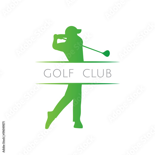 Green golfer swing driver golf club icon logo