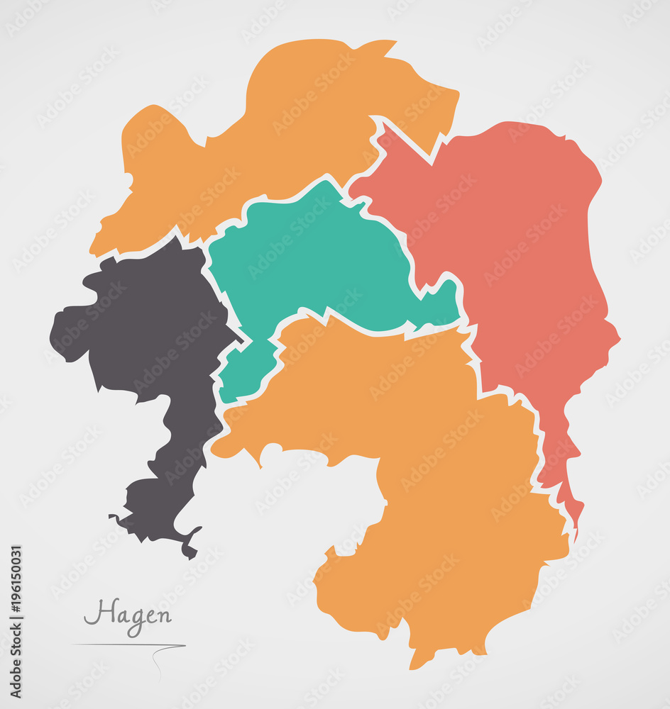 Hagen Map with boroughs and modern round shapes