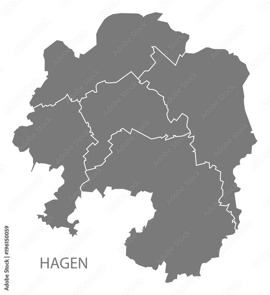 Hagen city map with boroughs grey illustration silhouette shape