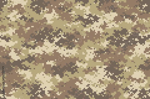 Desert camouflage seamless pattern. Trendy style pixel camo, repeat print. Vector illustration.