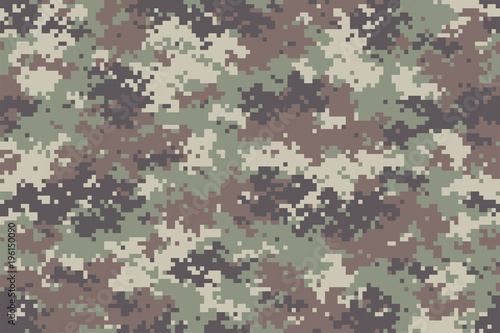 Forest camouflage seamless pattern. Trendy style pixel camo, repeat print. Vector illustration.