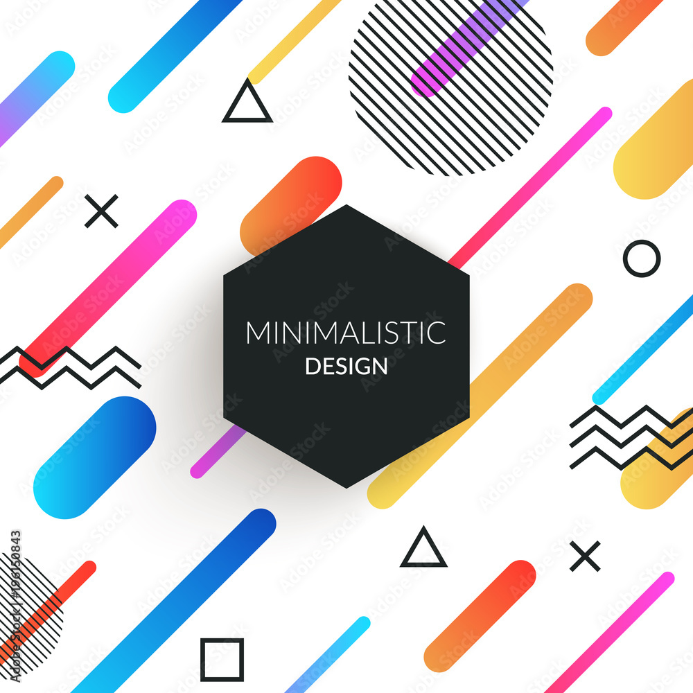 Abstract memphis style retro background with multicolored simple geometric shapes and copy space frame. Black triangles, circles, lines Abstract memphis style retro background with multicolored simple geometric shapes and copy space frame. Black triangles, circles, lines