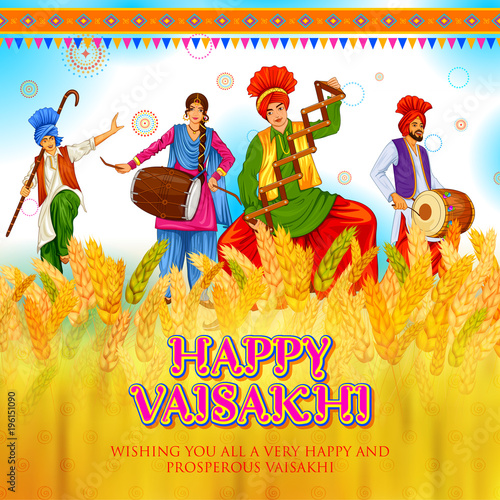 Happy Vaisakhi Punjabi spring harvest festival of Sikh celebration background