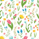 Easter concept seamless pattern. Cute folk flowers. Seamless pattern