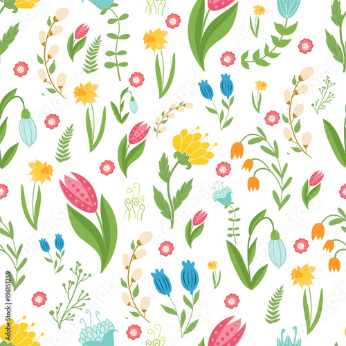 Easter concept seamless pattern. Cute folk flowers. Seamless pattern © olesiaagudova