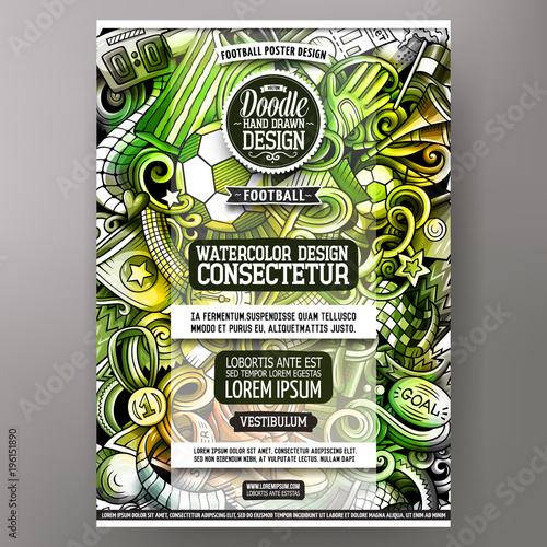 Cartoon watercolor hand drawn doodles Football poster design template