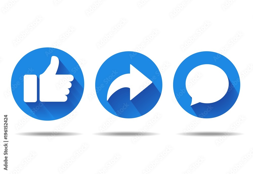Thumbs up and heart icon with repost and comment icons on a white background. Social media icon, empathetic emoji reactions - obrazy, fototapety, plakaty 