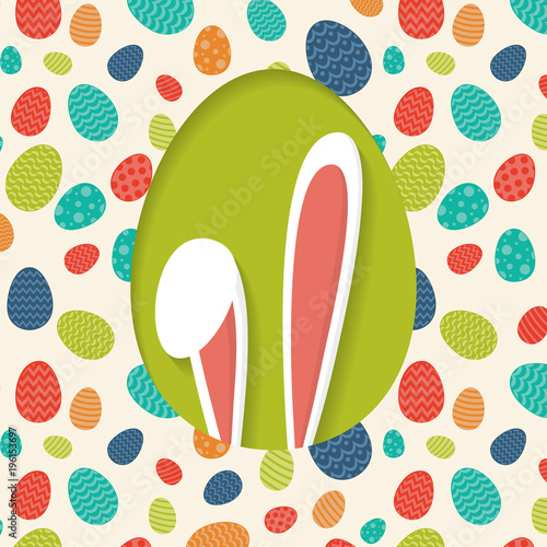 Easter card with bunny and eggs. Vector.