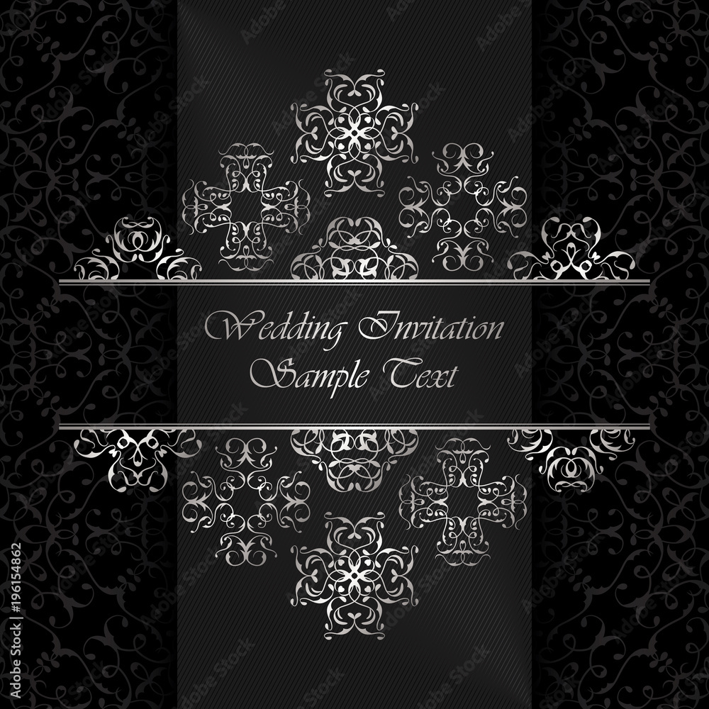 Elegant background with lace ornament. Floral elements, ornate background. Seamless background in black. Vector illustration