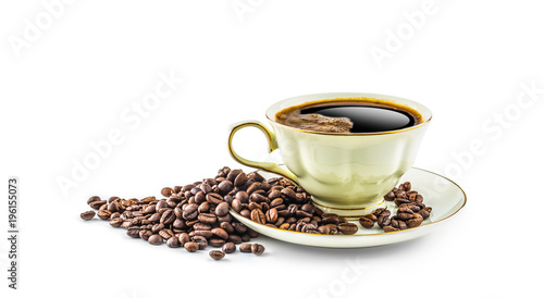 Coffee. Coffee cup and beans isolated on white background © weyo