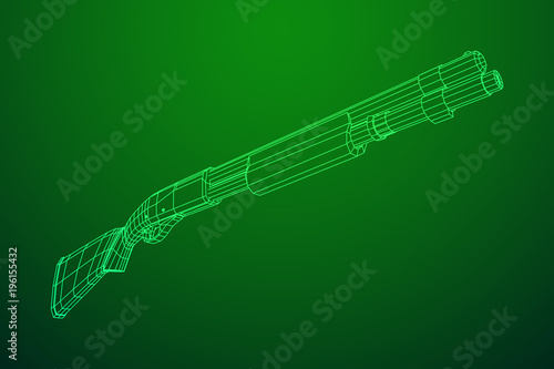 Shotgun rifle hunting carbine wireframe low poly mesh vector illustration