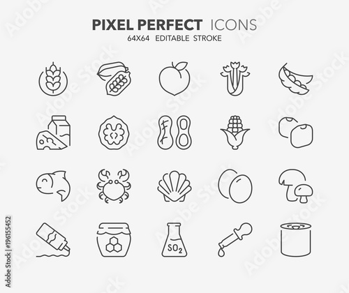 food allergens thin line icons