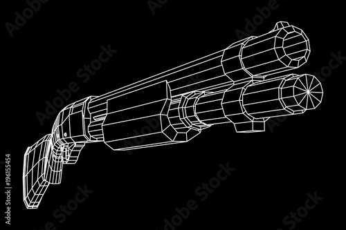 Shotgun rifle hunting carbine wireframe low poly mesh vector illustration
