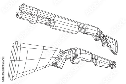 Shotgun rifle hunting carbine wireframe low poly mesh vector illustration