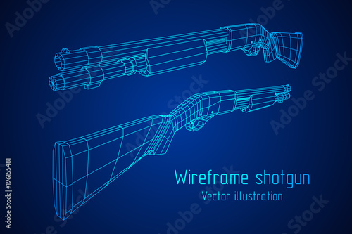 Shotgun rifle hunting carbine wireframe low poly mesh vector illustration
