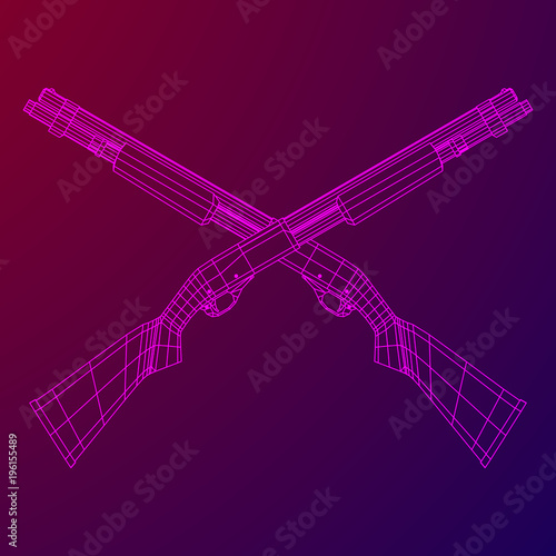 Shotgun rifle hunting carbine wireframe low poly mesh vector illustration