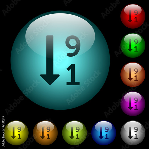 Descending numbered list icons in color illuminated glass buttons