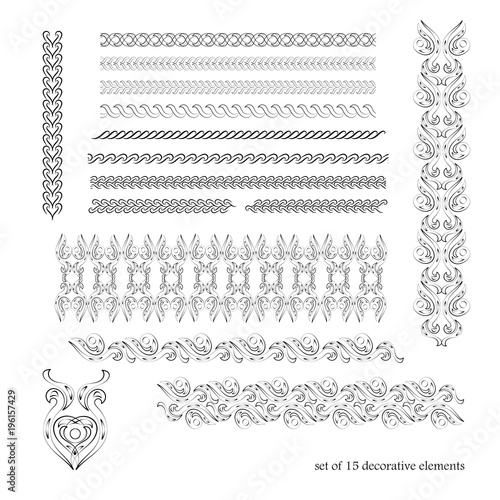 15 decorative elements for the design works. It can be used as separate elements or brushes