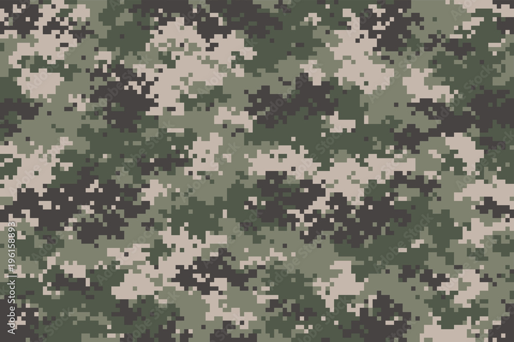 Woodland summer camouflage. Trendy style camo, repeat print. Vector illustration. - obrazy, fototapety, plakaty 