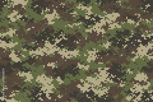 Woodland summer camouflage. Trendy style camo, repeat print. Vector illustration.