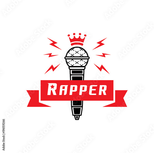 rapper badge with crown on microphone