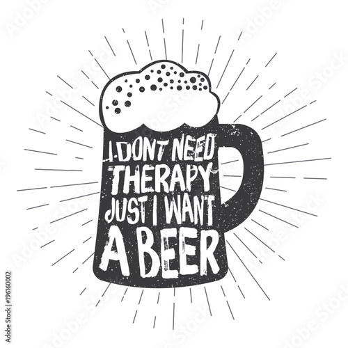 Beer glass. Vintage style beer glass with typography lettering and heads-bobbles. Editable vector illustration. Isolated background. You can use it with nice photos. typography design.