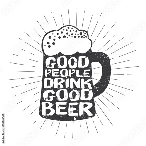 Beer glass. Vintage style beer glass with typography lettering and heads-bobbles. Editable vector illustration. Isolated background. You can use it with nice photos. typography design.