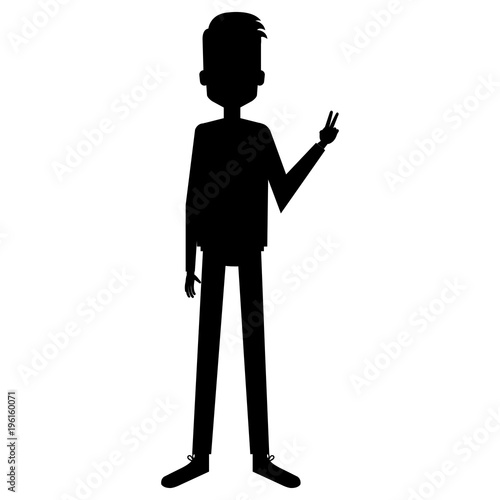 young man gesturing peace and love avatar character vector illustration design
