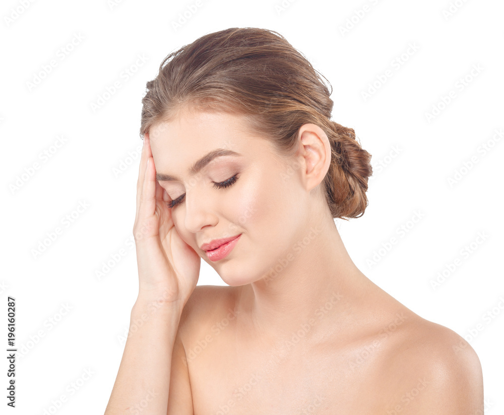 Young beautiful woman face portrait with healthy skin. Young beautiful woman face portrait with healthy skin.