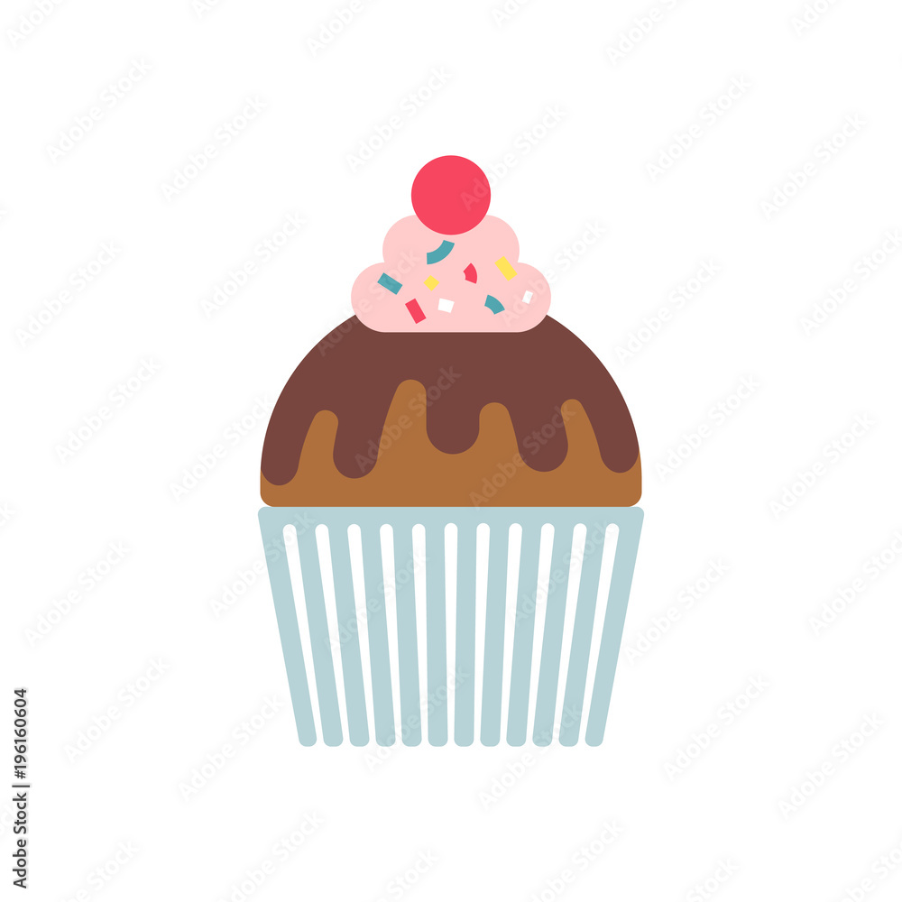 Cupcake with a cherry, isolated.