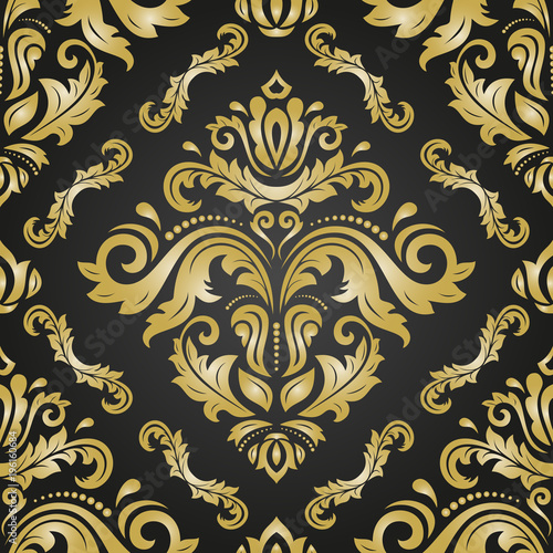 Orient vector classic pattern. Seamless abstract background with vintage elements. Orient black and golden background