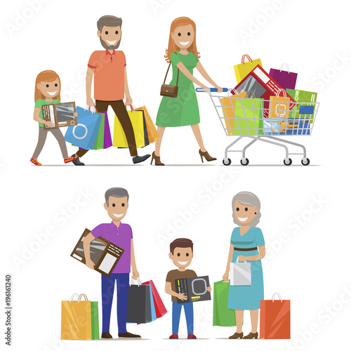 Family Shopping Illustration. Children and Parents