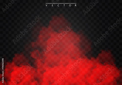 Red Fog or smoke color isolated transparent special effect. White vector cloudiness, mist smog background. illustration