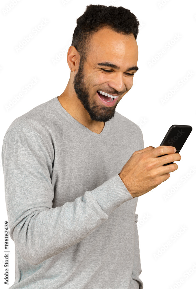 Happy Afro-American Man using a Mobile Phone Happy Afro-American Man using a Mobile Phone