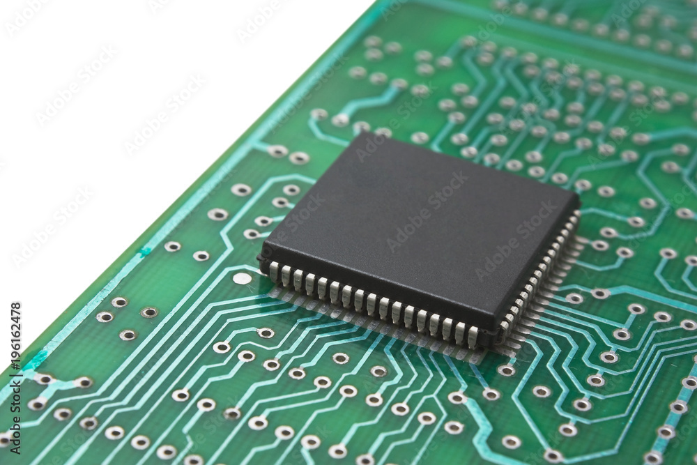 microchips on printed circuit board microchips on printed circuit board
