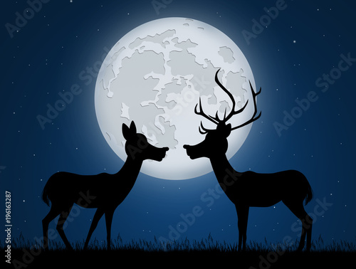 illustration of reindeer in the moonlight