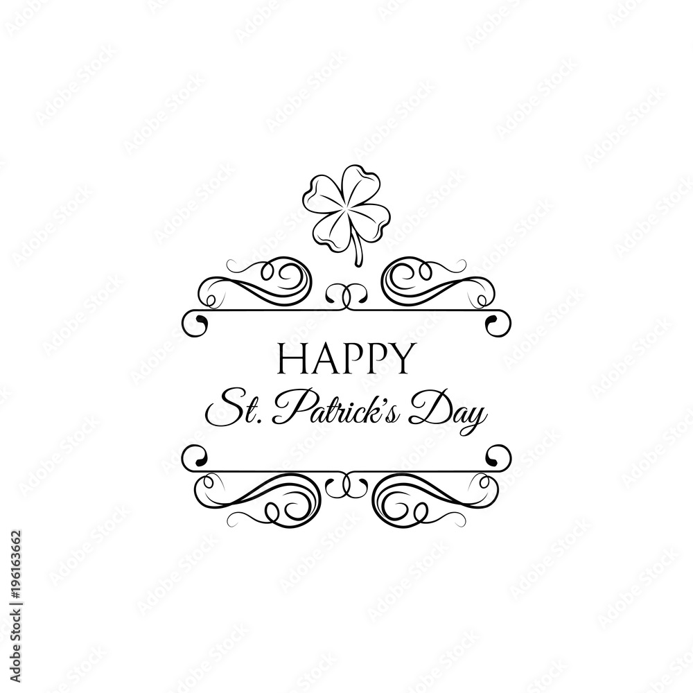 Good luck clover or four leaf clover icon with swirls. St Patrick s day. .