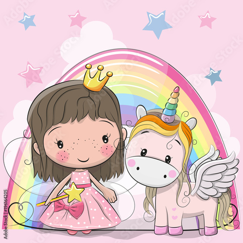 Greeting Card with fairy tale Princess and Unicorn
