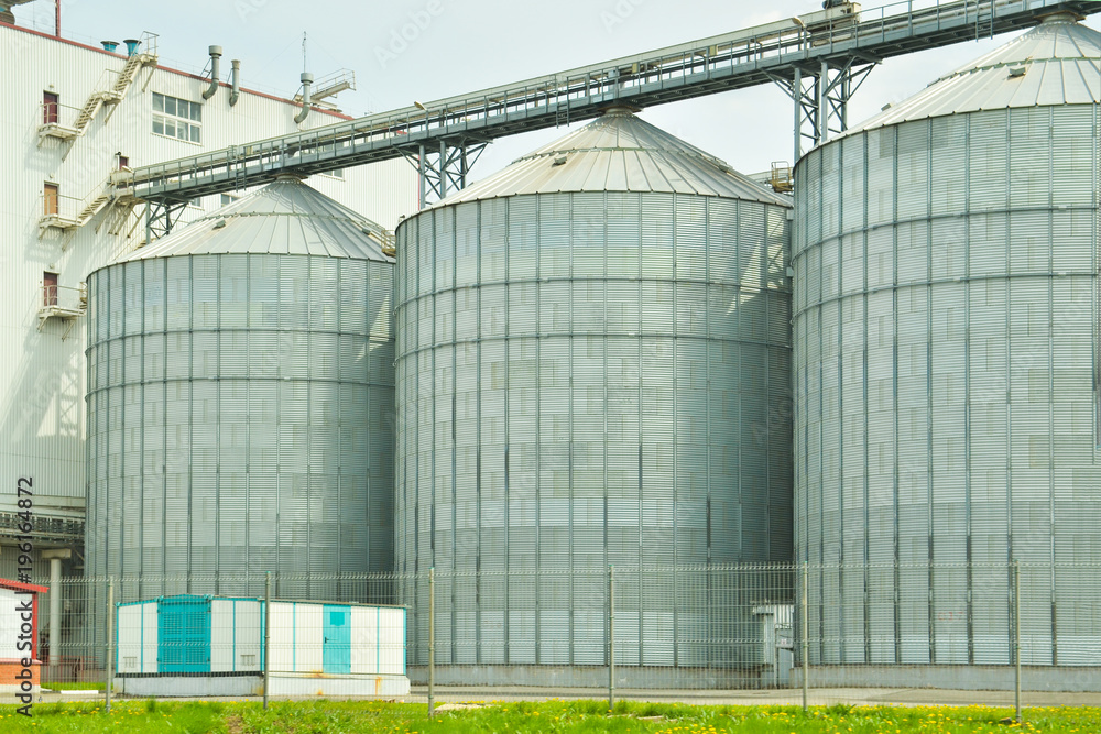 Grain Elevator. Concept of cleaning, drying, storage and transportation of agricultural grain