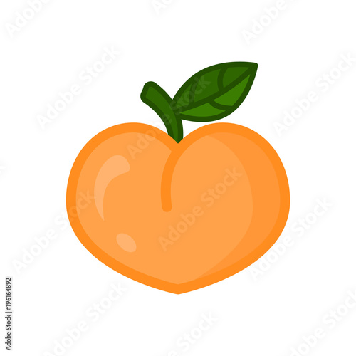Peach icon. Peach fruit on branch with leaf. Isolated vector